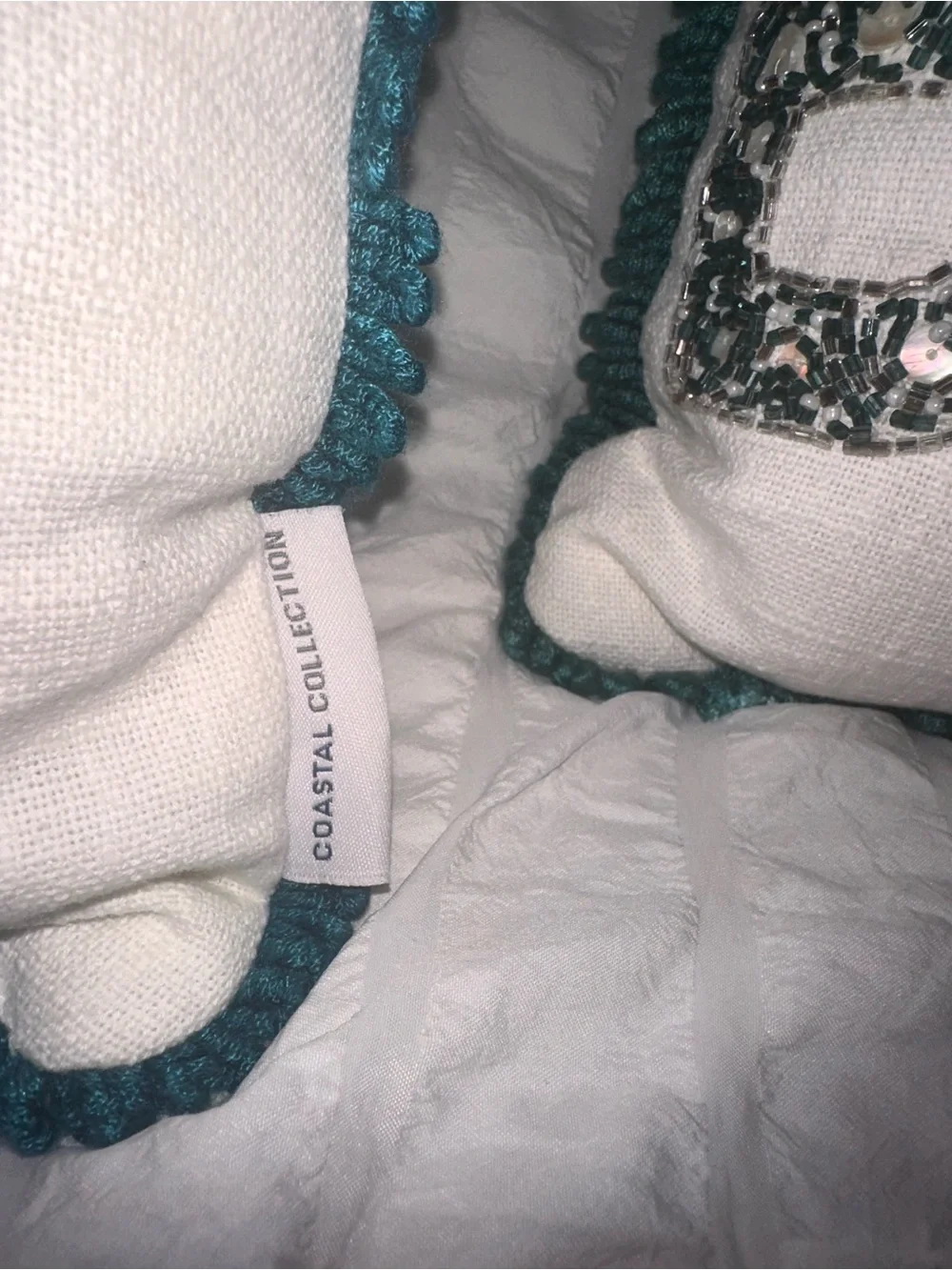 Coastal Collection Teal-Trimmed Beaded Accent Pillow Set